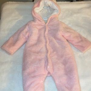 Pink fleecy baby snowsuit